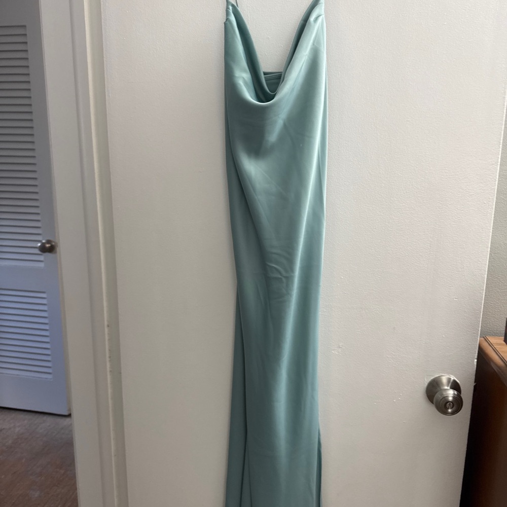 Banana Republic Sage Green Satin Cowl Neck Maxi Dress